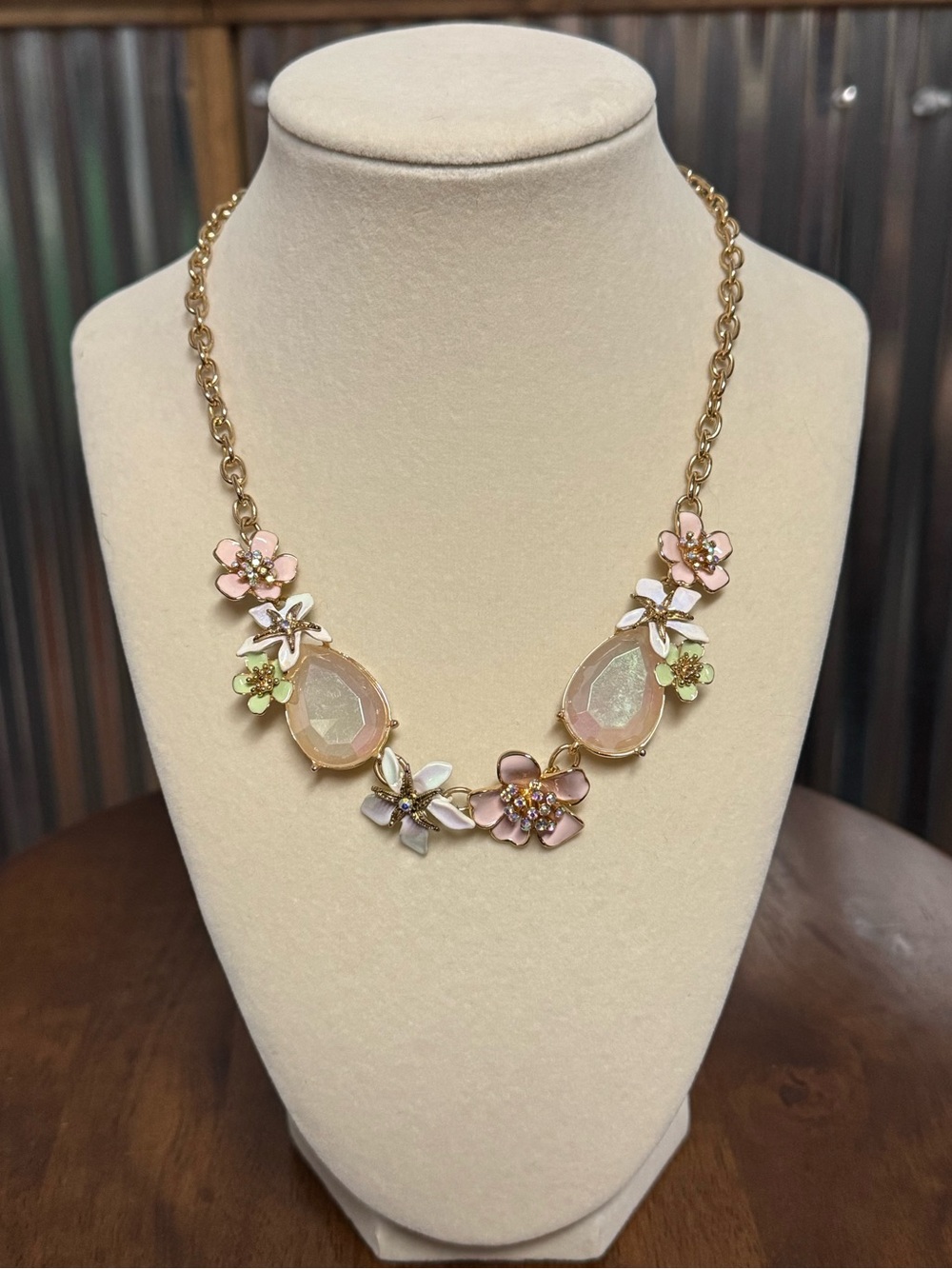Betsey Johnson Faux Stone Starfish Flower Bib Necklace